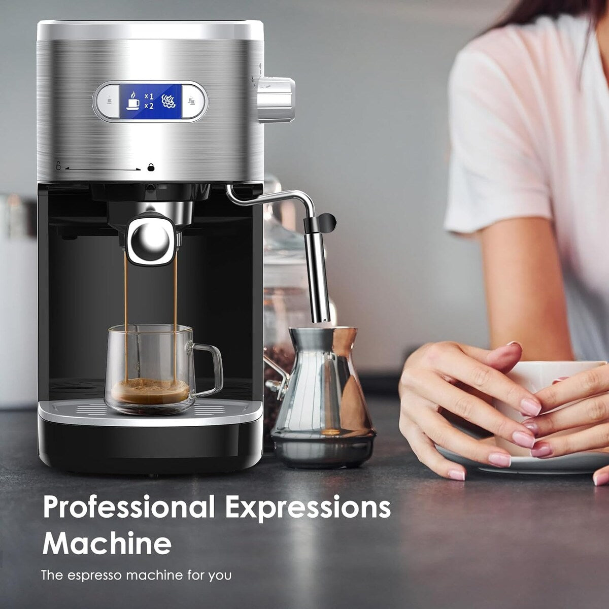 Macchina per caffè espresso da 20 bar con montalatte e lancia vapore, macchina per cappuccino e latte per uso domestico, regalo per gli amanti del caffè