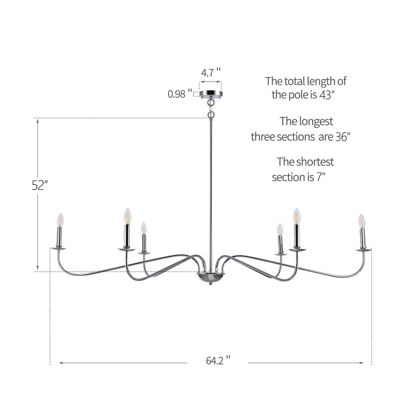 Lampadario minimalista da 64 pollici con 6 luci in nero opaco/oro/cromo - N/D