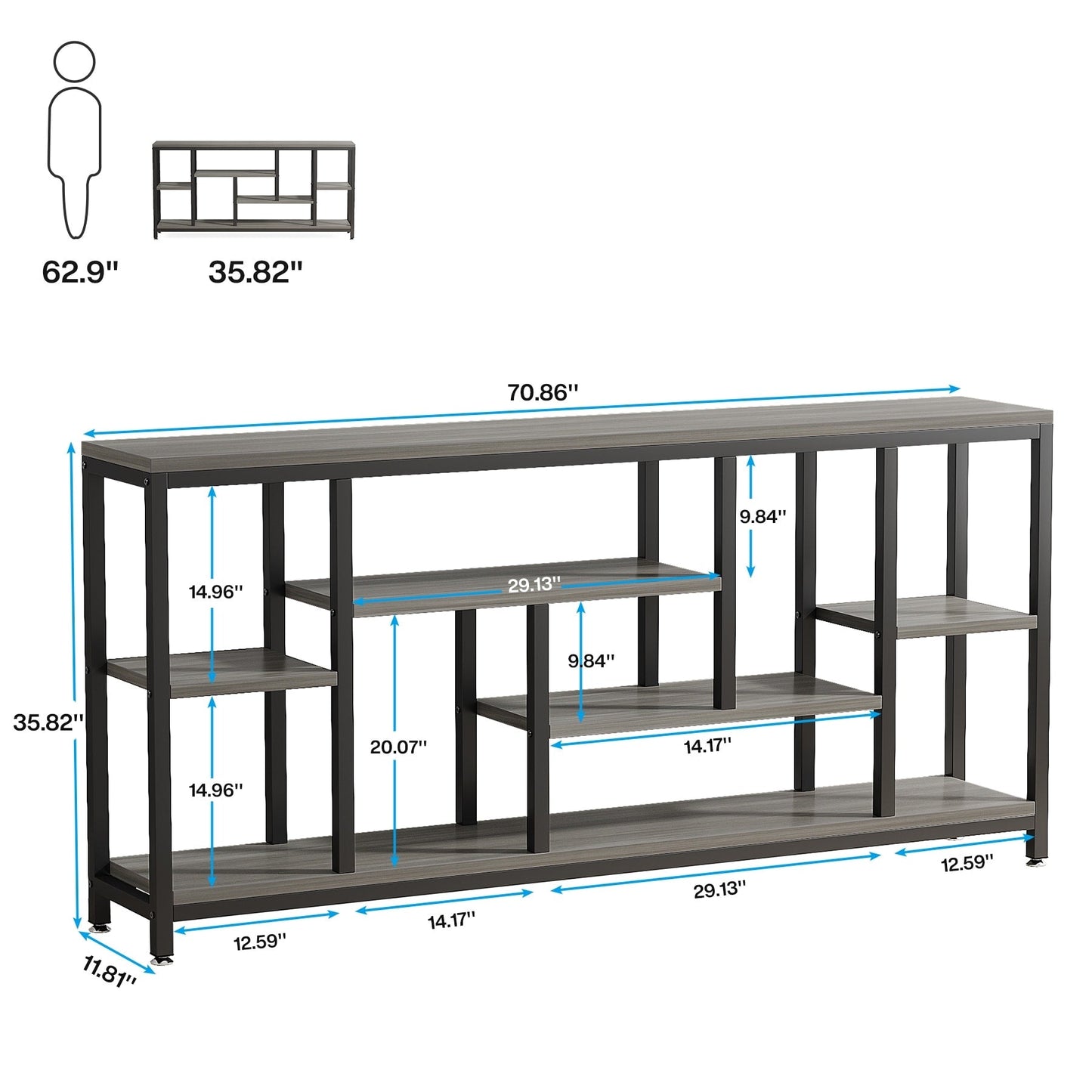 Tavolo da divano consolle da 70,9 pollici con contenitore, tavolo da ingresso a 3 livelli per corridoio