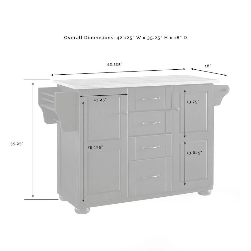 Isola da cucina con piano in legno naturale Crosley Eleanor - 18 dx 51,5 wx 35,25 h