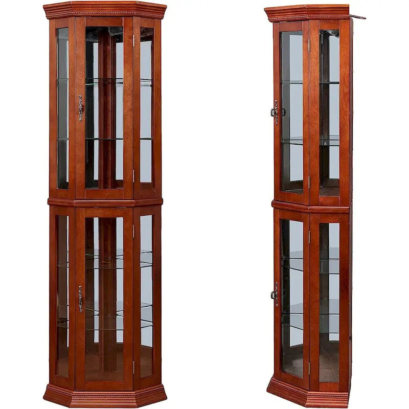 Mobiletto angolare con luci e ripiano regolabile in vetro temperato