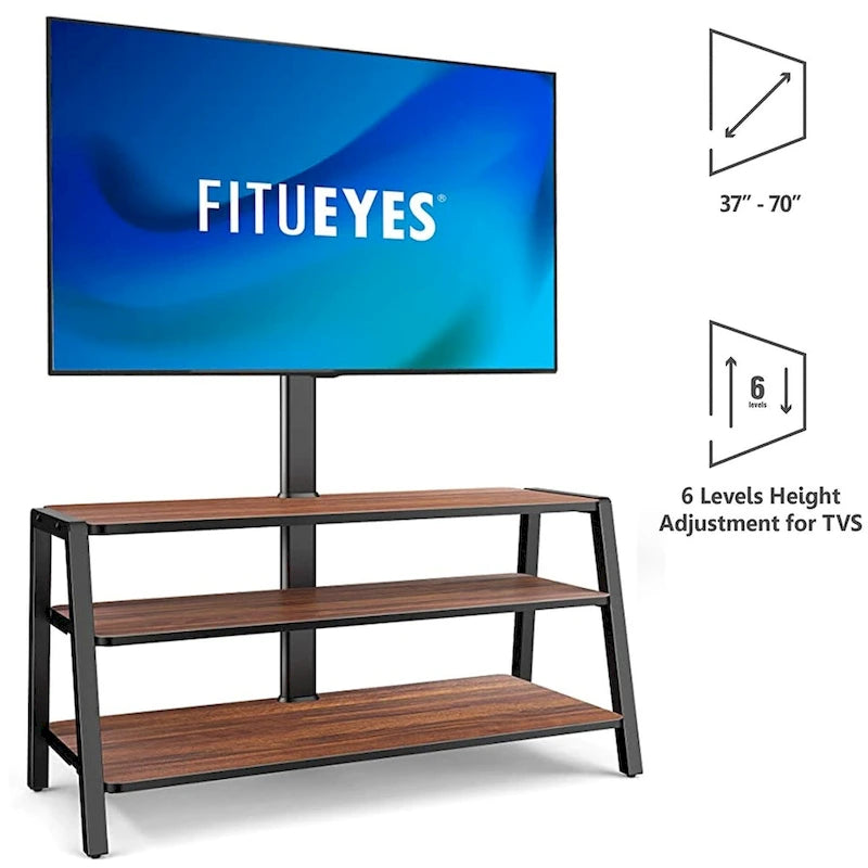 FITUEYES Supporto TV da pavimento a 3 livelli con supporto per TV da 37-70 pollici, noce
