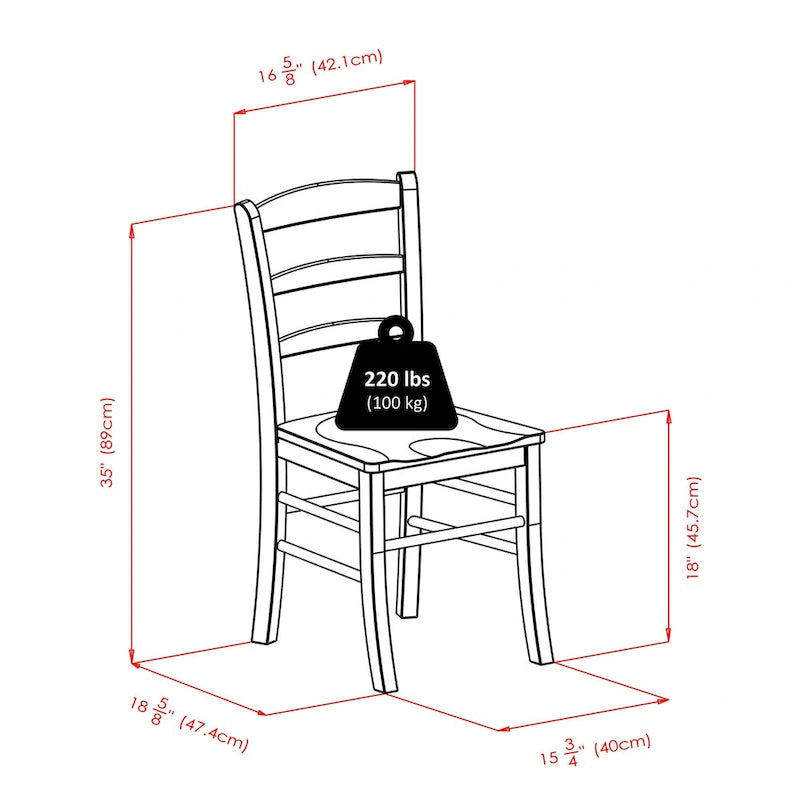 Tavolo da pranzo da 5 pezzi con sedie con schienale a pioli, noce