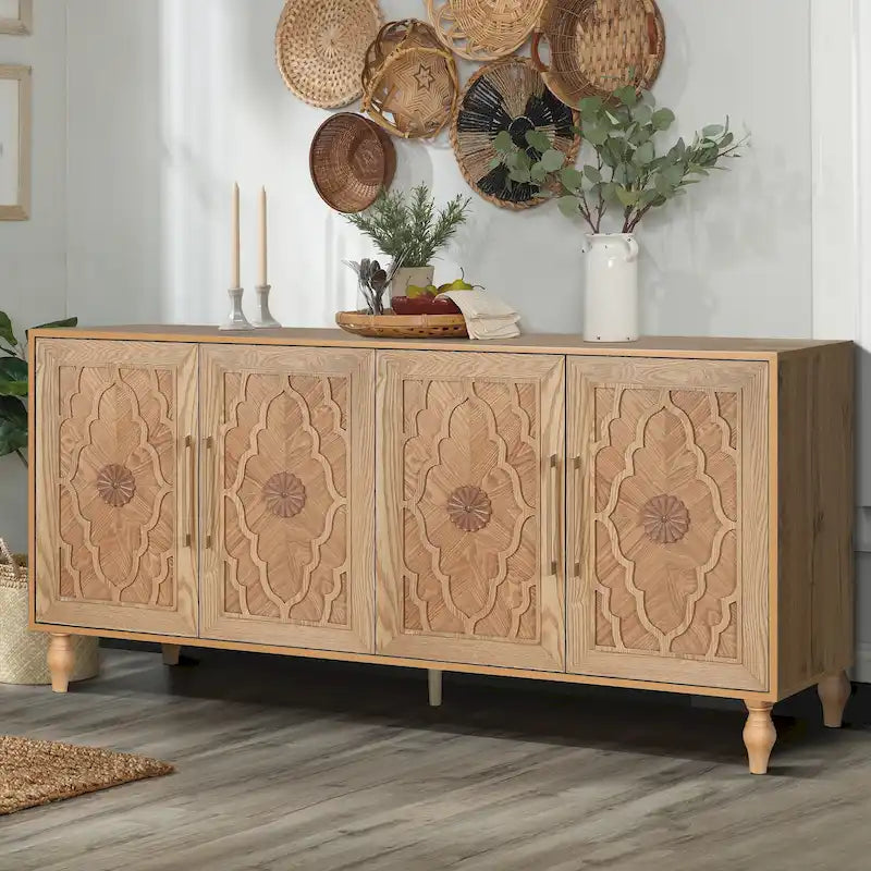 Credenza con porta a forma di fiore intagliato, grande, credenza e buffet