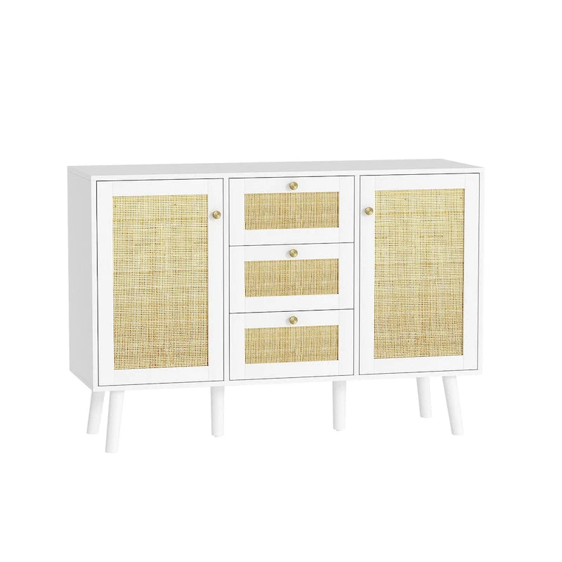 Credenza/credenza Anmytek Mid-Century Modern bianca da 47,2 W con 2 ante e cassetti in rattan