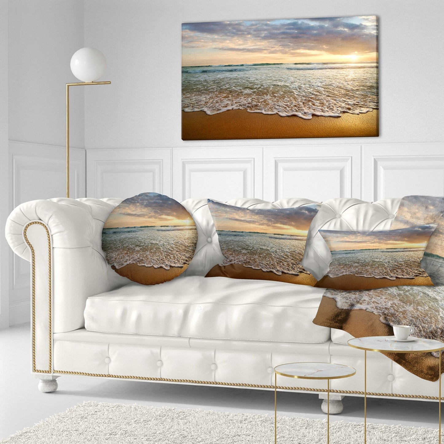 Tramonto luminoso e nuvoloso nell'oceano calmo - Tela artistica con paesaggio marino contemporaneo