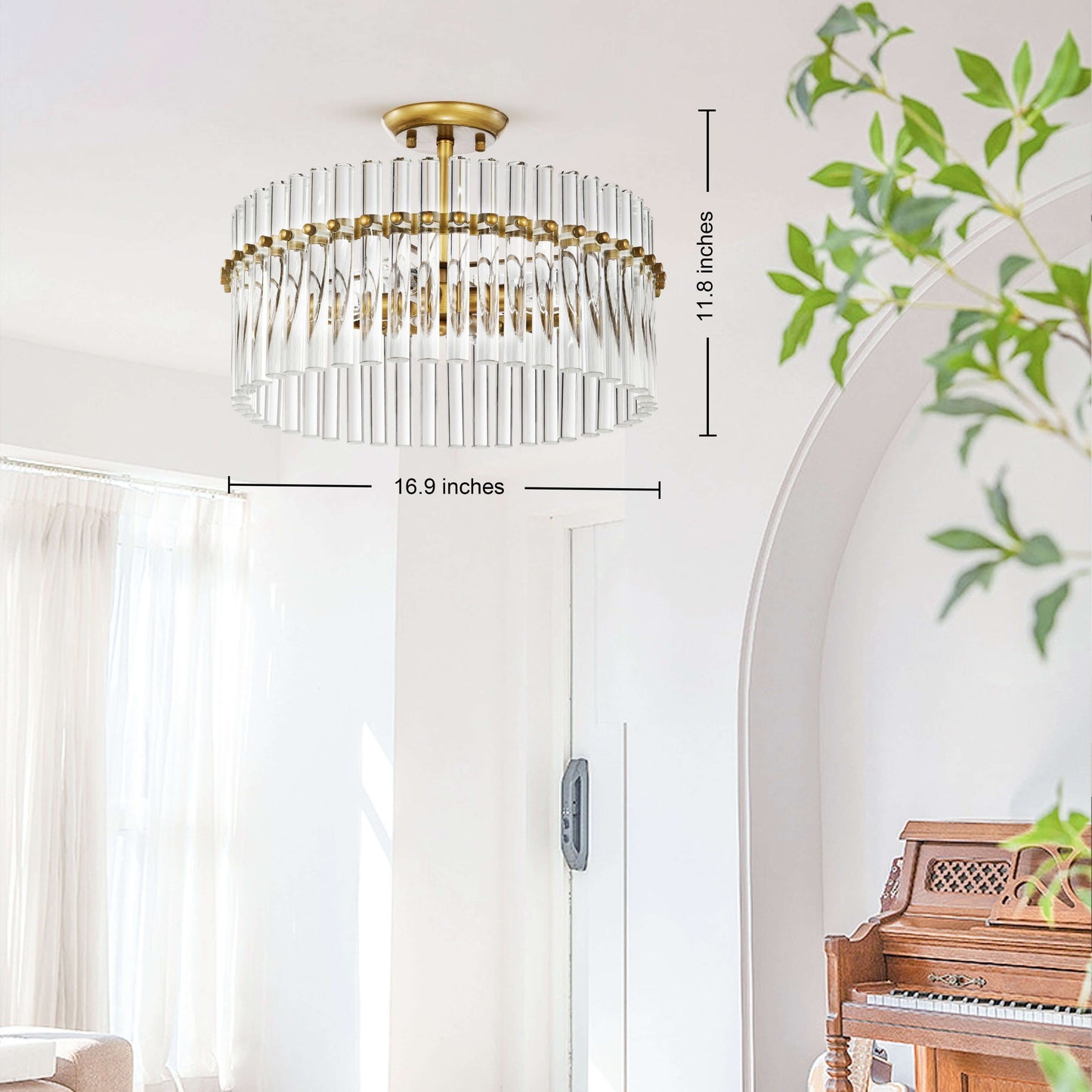 Casandra Lampada da soffitto a 4 luci in ottone spazzolato e cristallo