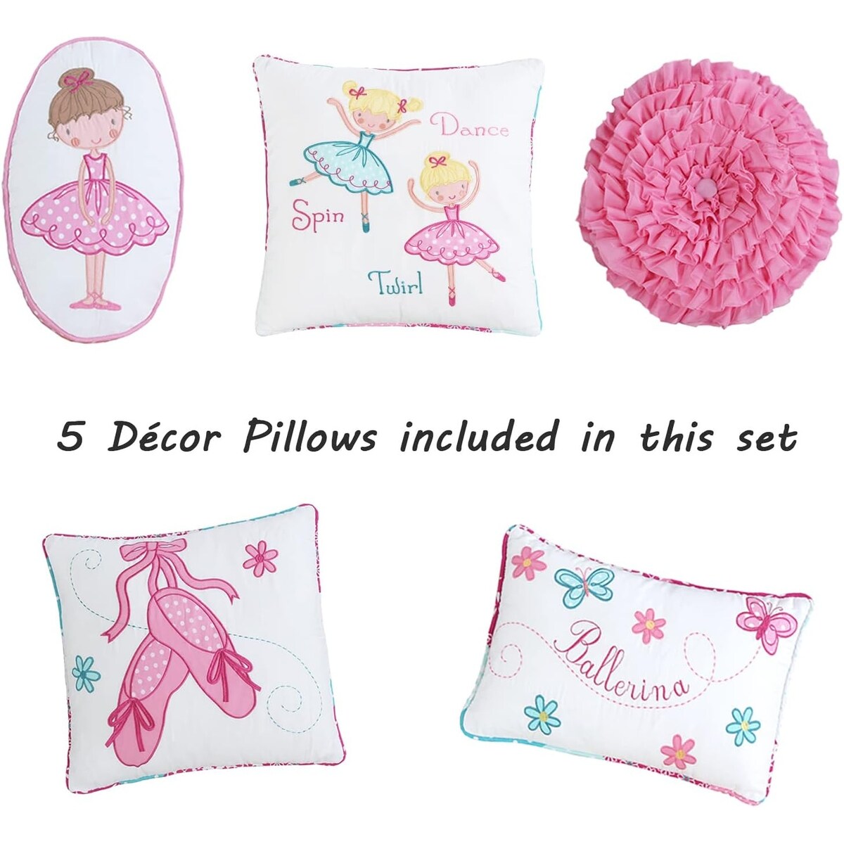 Cozy Line Ballerina - Set di biancheria da letto reversibile in cotone rosa per bambine con cuscini decorativi
