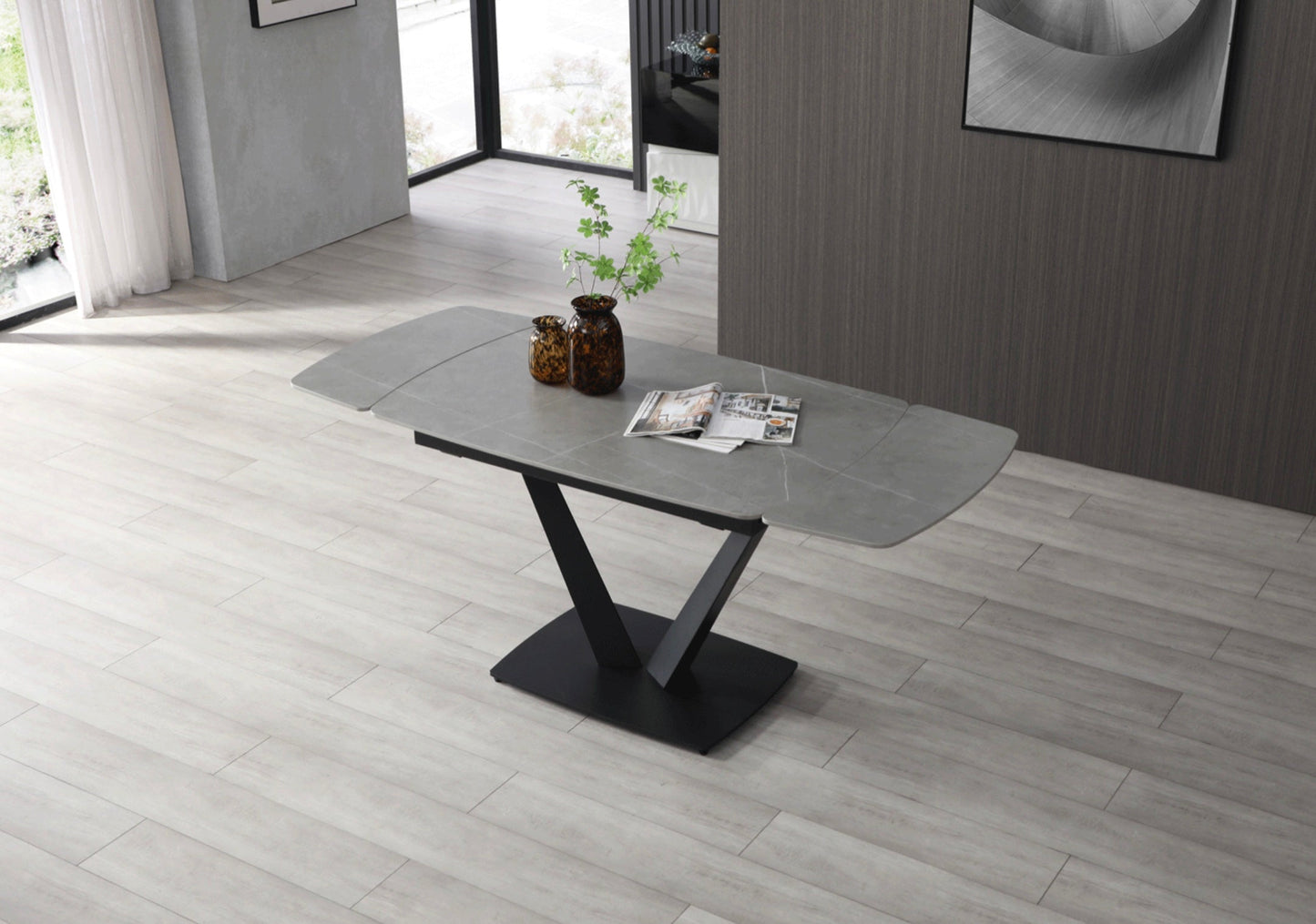 Set da pranzo Niah - piano grigio gambe nere - con 4 sedie