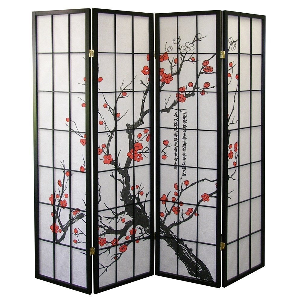 Divisorio per stanza giapponese a 4 pannelli Roundhill Furniture, Plum Blossom