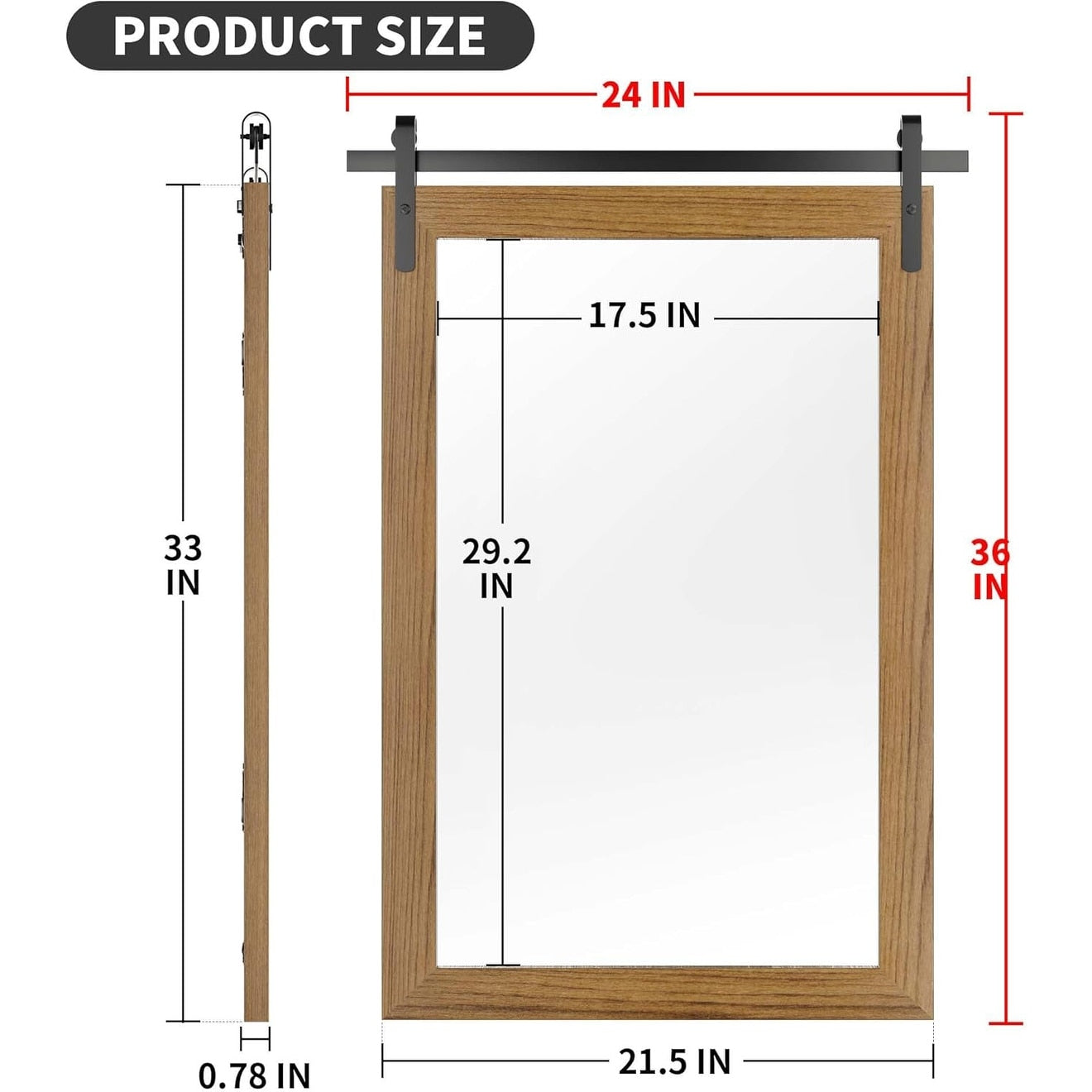Specchi da parete in stile rurale, specchi da bagno in stile fattoria, specchio da fienile, specchio da toeletta con cornice in legno (1 pezzo)