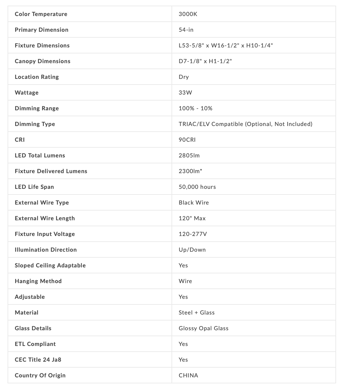 LAMPADARIO ARA 54 pollici