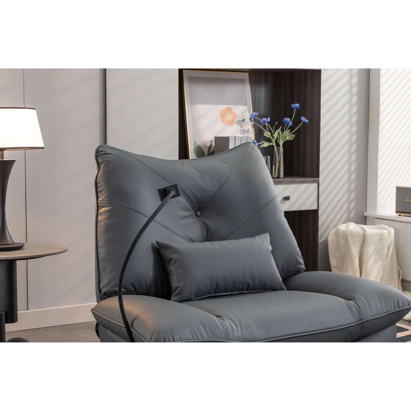 Poltrona reclinabile elettrica girevole con altoparlanti Bluetooth, supporto per telefono, porte di ricarica USB e Type-C, vano portaoggetti nascosto nel bracciolo