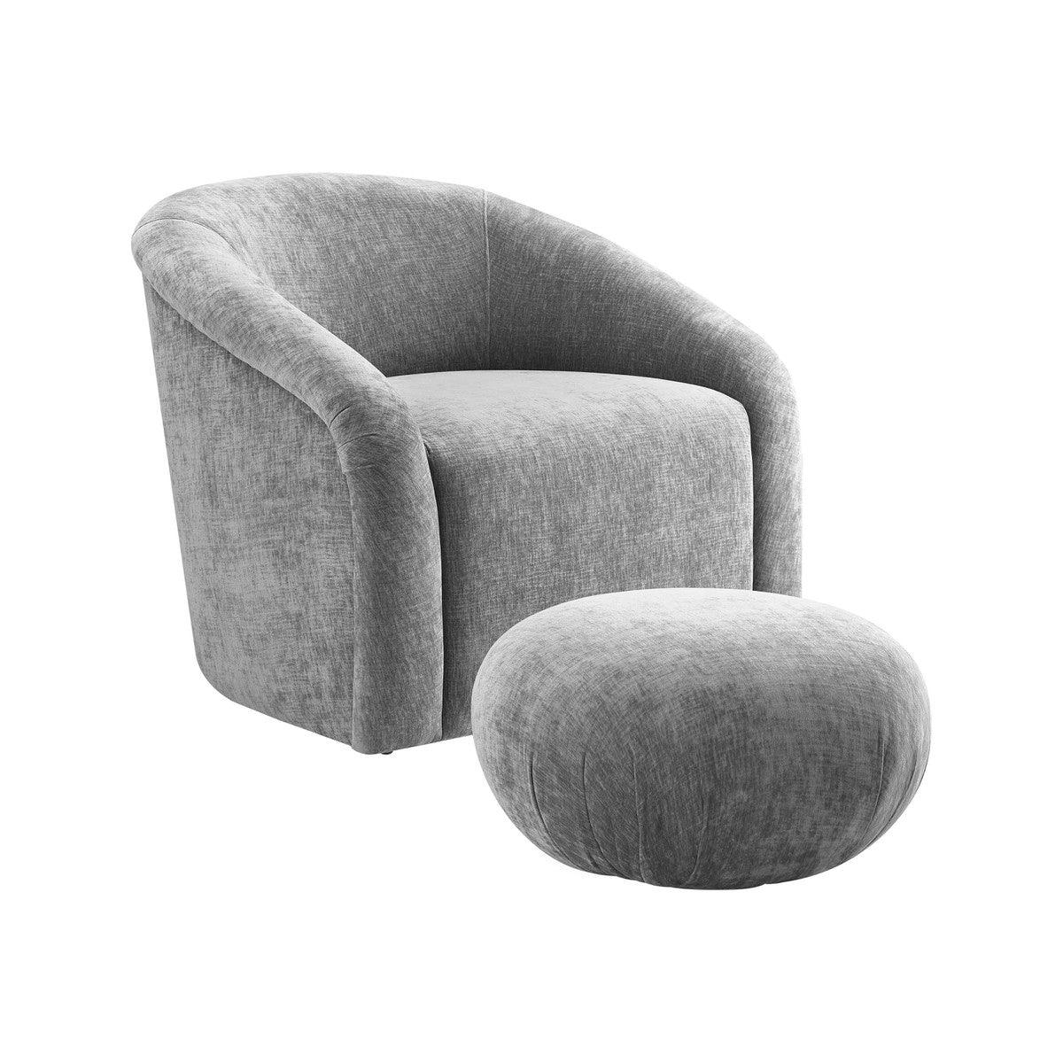Set di sedie e pouf in ciniglia grigia Bosh