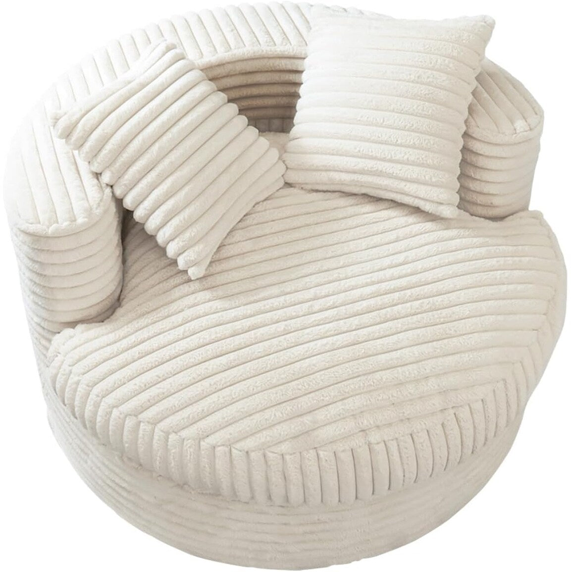 WOWMAX 47 Poltrona Chaise Longue Rotonda da Interno, Divano da Pavimento Imbottito in Velluto a Coste, Poltrona Letto Oversize con 2 Cuscini