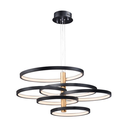 Lampadario a cerchio nero e oro 45,25 L x 37,5 W