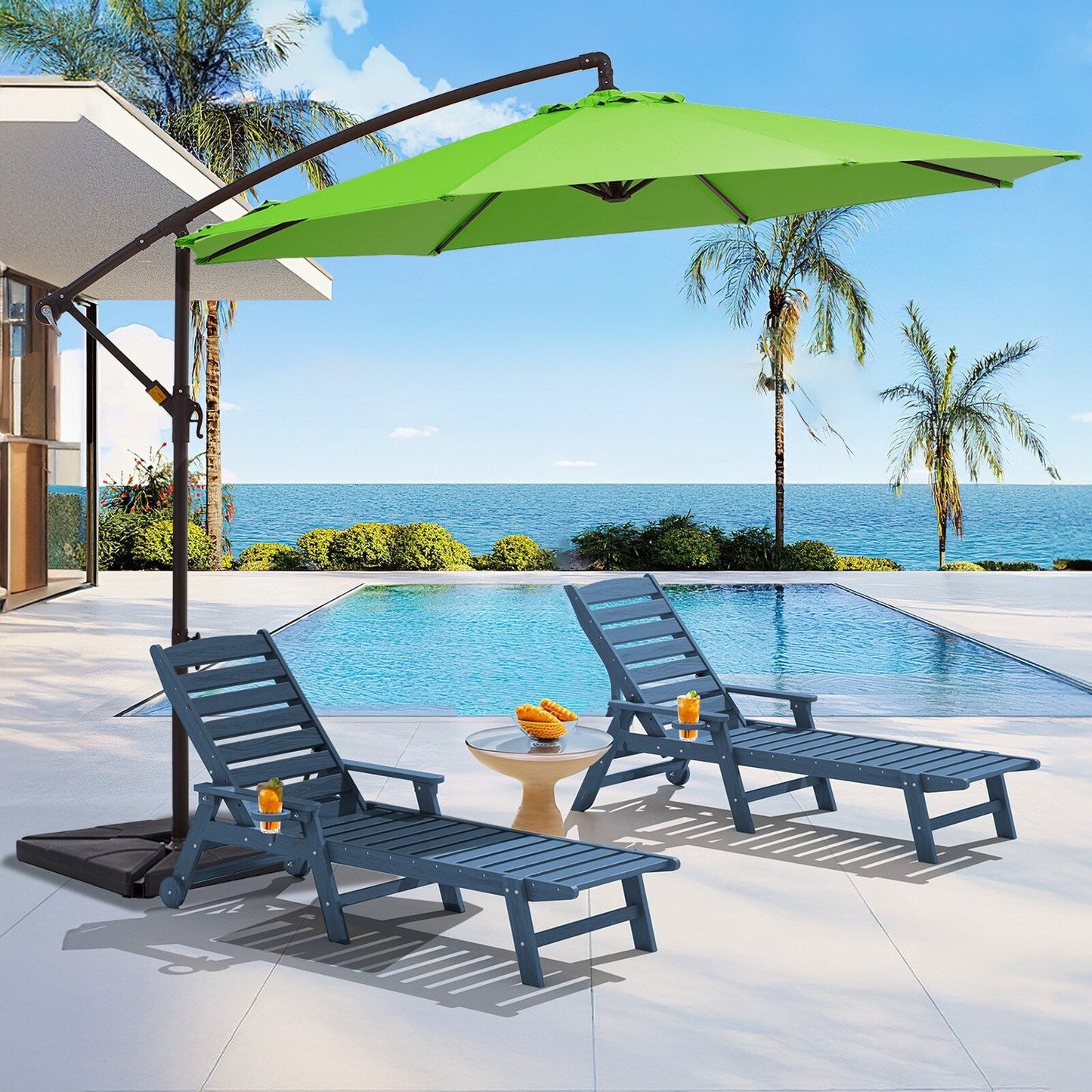 Ombrellone a sbalzo in acciaio da 10 piedi con sollevamento a manovella e base zavorrata