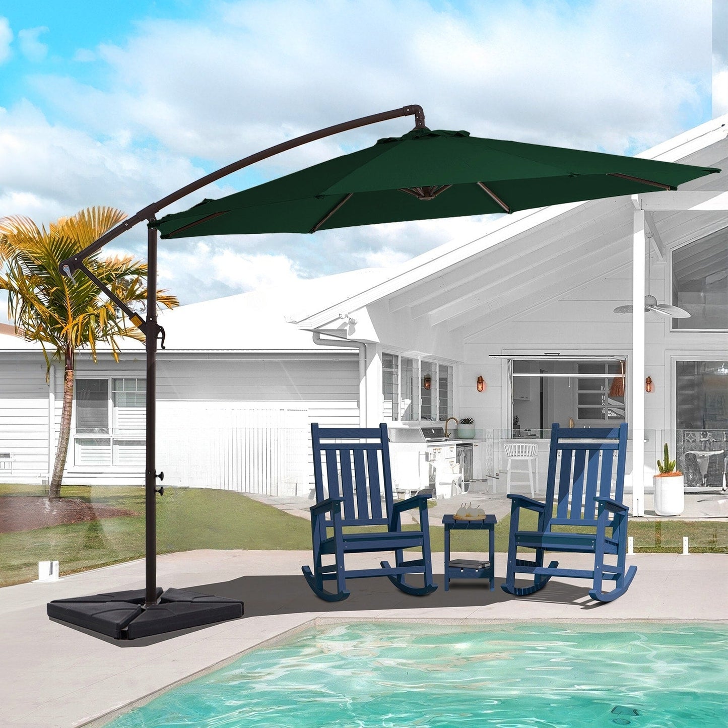 Ombrellone a sbalzo in acciaio da 10 piedi con sollevamento a manovella e base zavorrata