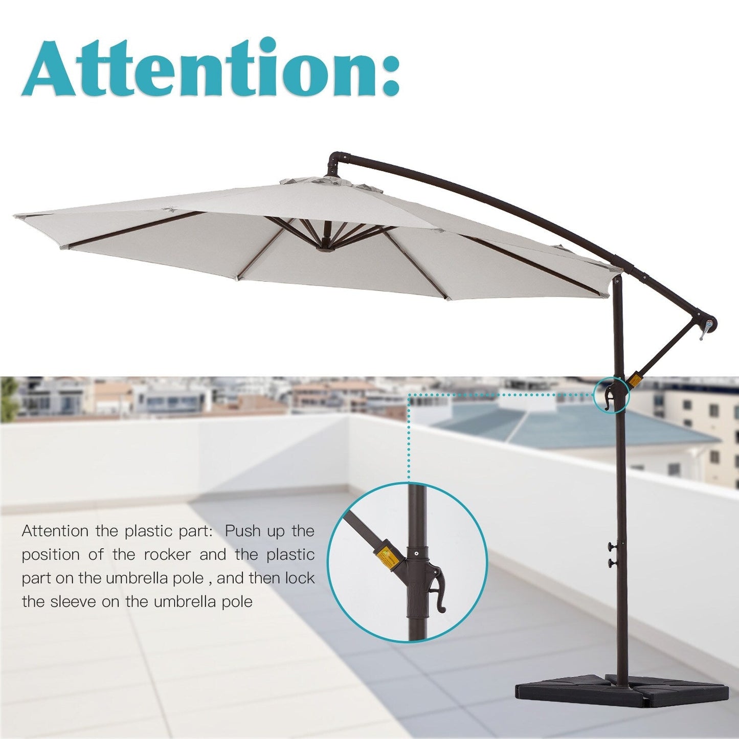 Ombrellone a sbalzo in acciaio da 10 piedi con sollevamento a manovella e base zavorrata