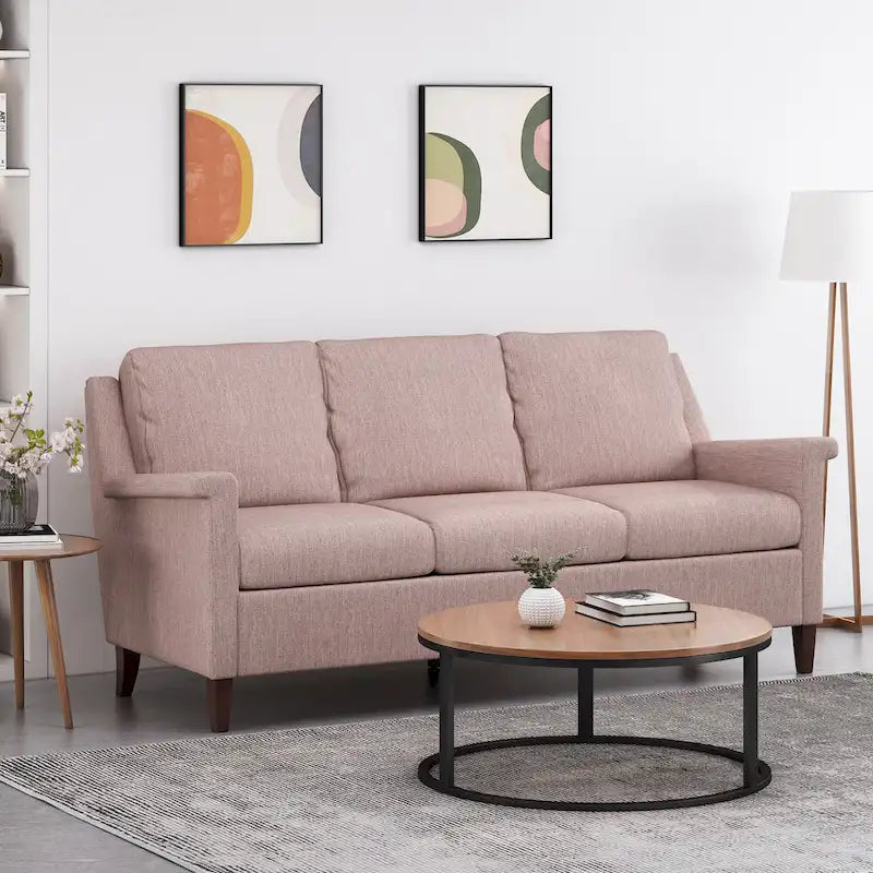 Light Pink 76.5   Modern 3-Seater Sofa with Birch Legs and Plush Seating
