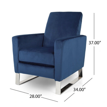 Poltrona reclinabile Reki, con schienale a spinta manuale, acciaio inossidabile, velluto blu