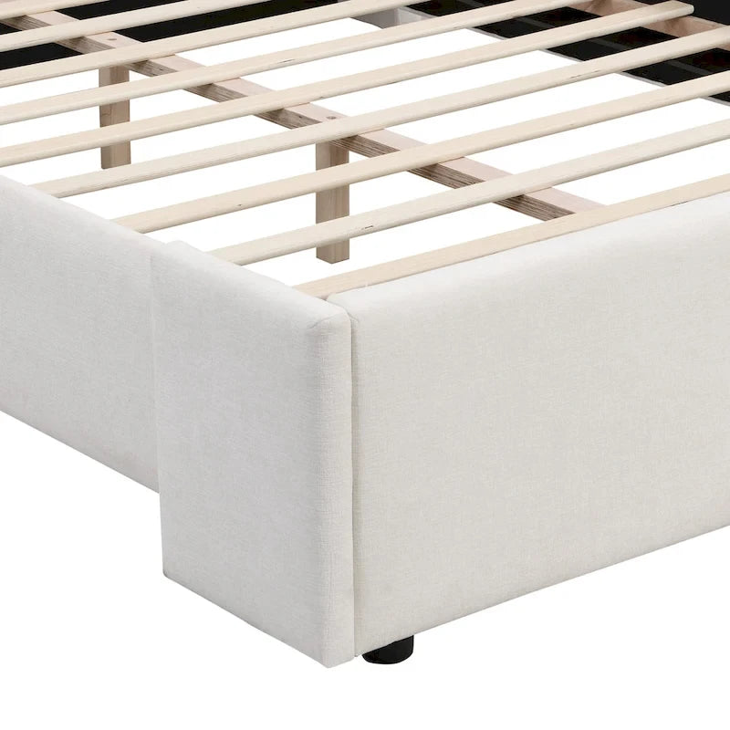 Christopher Knight Home - Letto matrimoniale Isabella imbottito in tessuto bianco con testiera alta con schienale ad ala