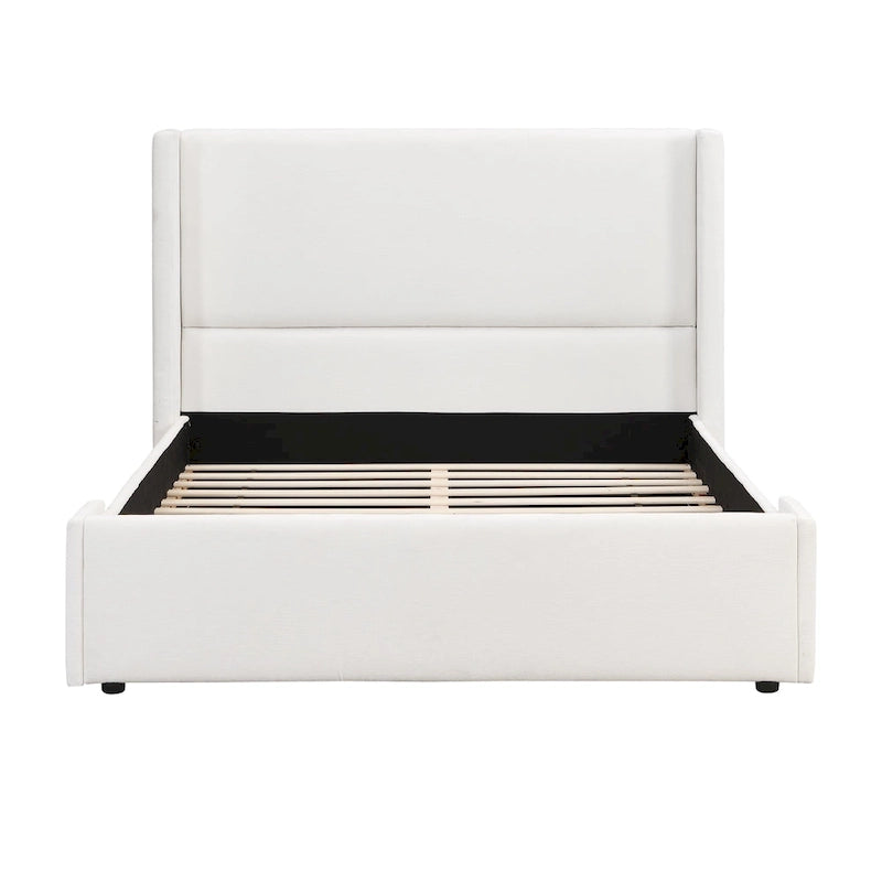 Christopher Knight Home - Letto matrimoniale Isabella imbottito in tessuto bianco con testiera alta con schienale ad ala