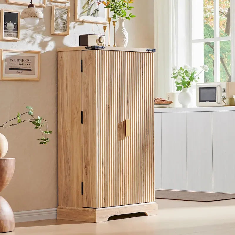 Modern Fluted Pantry Cabinet, Storage Cabinet, Wood Cupboard Organizer
