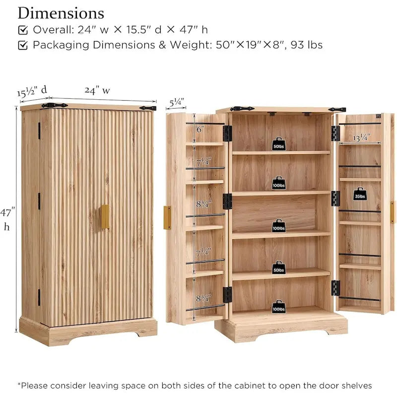 Mobile dispensa scanalato moderno, mobiletto portaoggetti, organizer per armadietti in legno