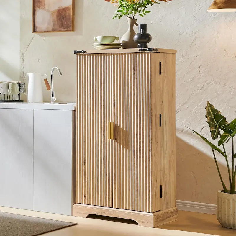 Mobile dispensa scanalato moderno, mobiletto portaoggetti, organizer per armadietti in legno