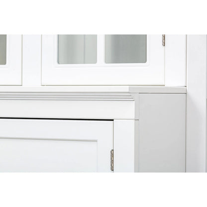 Vetrina alta da 75,25 pollici con doppie ante in vetro temperato, credenza in stile tradizionale per soggiorno, cucina, casa