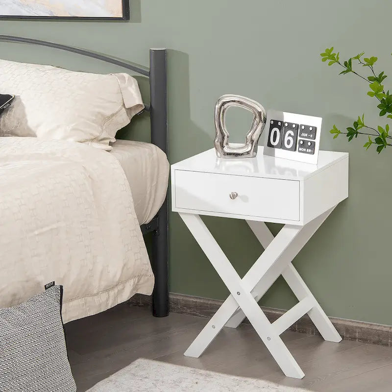 Costway Side Nightstand with Drawer x Shaped Structure Accent Sofa End