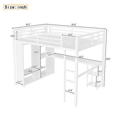 Letto a soppalco matrimoniale - Armadio e scrivania incorporati, struttura in metallo con ripiani