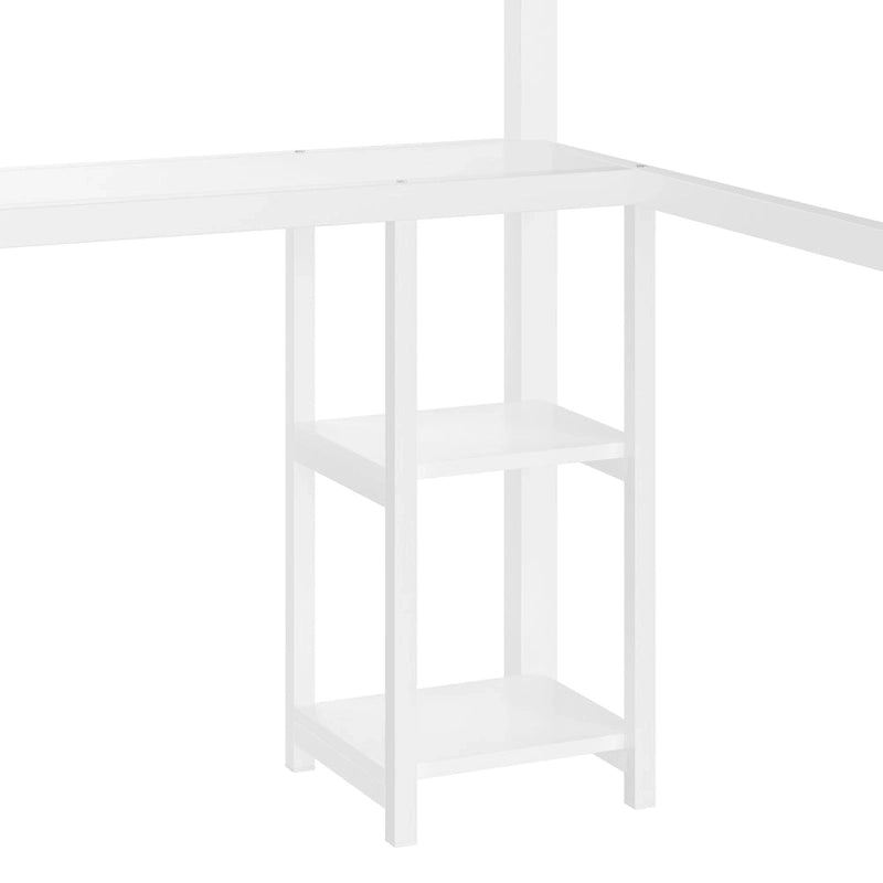 Letto a soppalco matrimoniale - Armadio e scrivania incorporati, struttura in metallo con ripiani