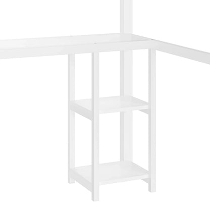 Letto a soppalco matrimoniale - Armadio e scrivania incorporati, struttura in metallo con ripiani