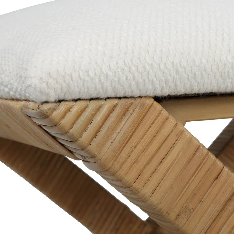 Panca piccola imbottita in rattan con base a X - 19 - Bianco e marrone
