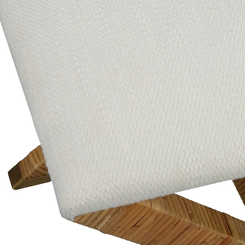 Panca piccola imbottita in rattan con base a X - 19 - Bianco e marrone