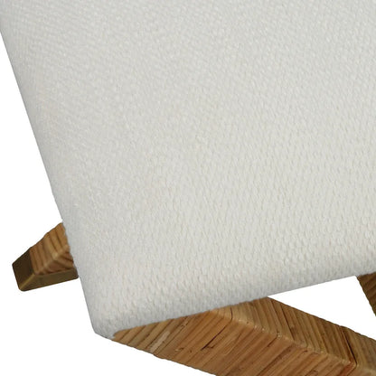 Panca piccola imbottita in rattan con base a X - 19 - Bianco e marrone