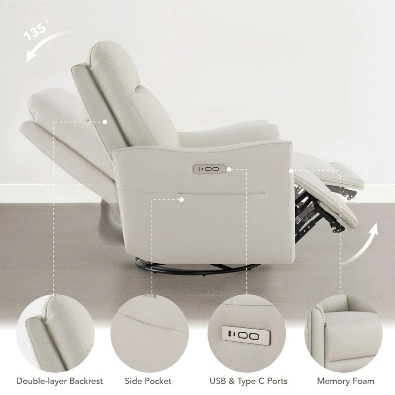 Poltrona reclinabile girevole elettrica Farley in vera pelle per cameretta dei bambini