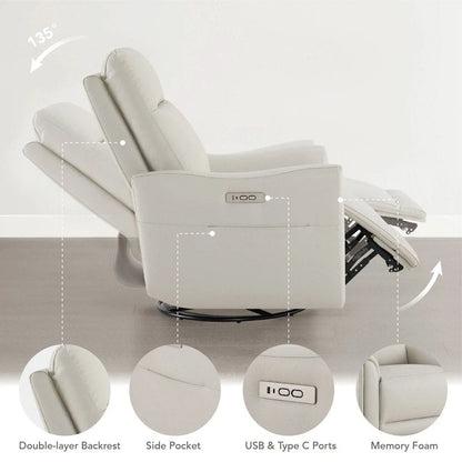 Poltrona reclinabile girevole elettrica Farley in vera pelle per cameretta dei bambini