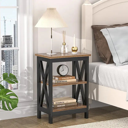 Tavolini moderni con ripiani portaoggetti a 3 livelli, set comodini a X (set da 2)