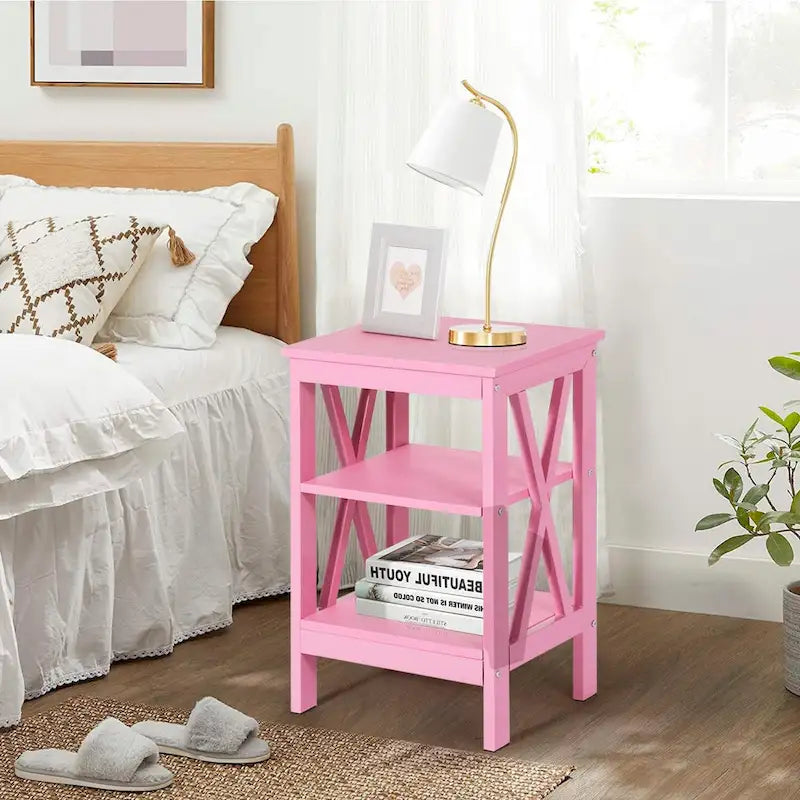 Tavolini moderni con ripiani portaoggetti a 3 livelli, set comodini a X (set da 2)