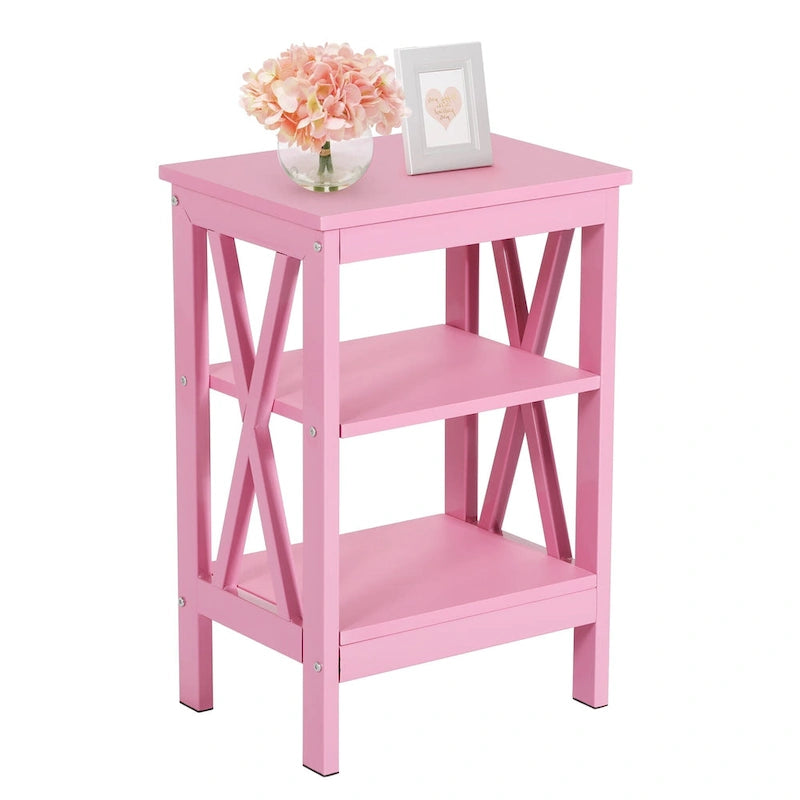 Tavolini moderni con ripiani portaoggetti a 3 livelli, set comodini a X (set da 2)