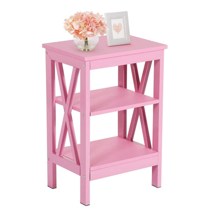 Tavolini moderni con ripiani portaoggetti a 3 livelli, set comodini a X (set da 2)