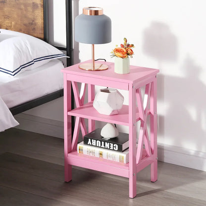 Tavolini moderni con ripiani portaoggetti a 3 livelli, set comodini a X (set da 2)