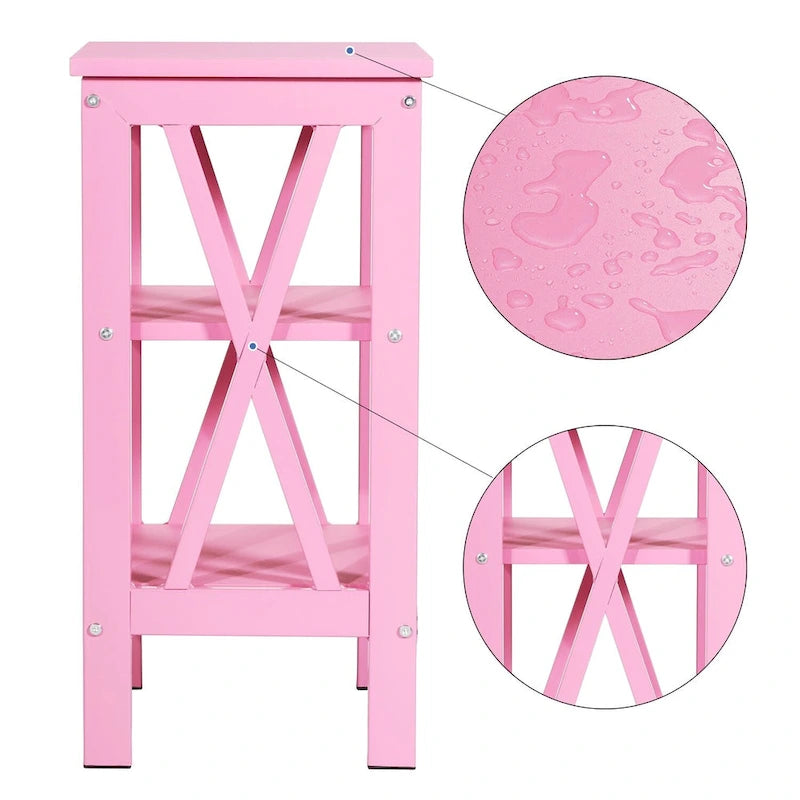 Tavolini moderni con ripiani portaoggetti a 3 livelli, set comodini a X (set da 2)