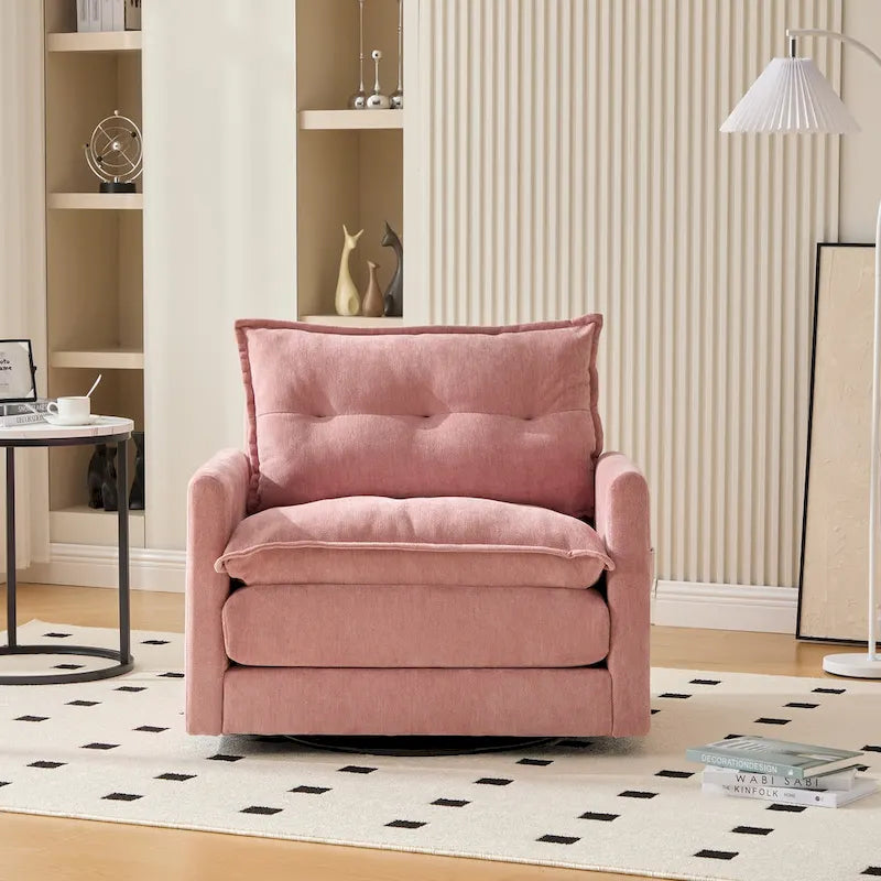 Poltrona girevole a 360 gradi in stile Mid-Century Modern GALDWIN con rivestimento in ciniglia per soggiorno