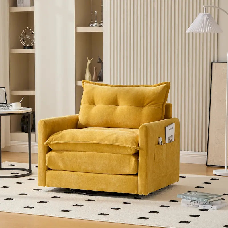 Poltrona girevole a 360 gradi in stile Mid-Century Modern GALDWIN con rivestimento in ciniglia per soggiorno