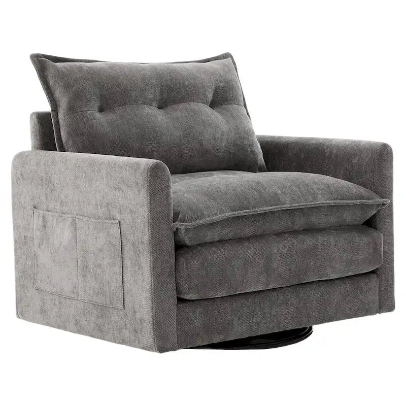 Poltrona girevole a 360 gradi in stile Mid-Century Modern GALDWIN con rivestimento in ciniglia per soggiorno