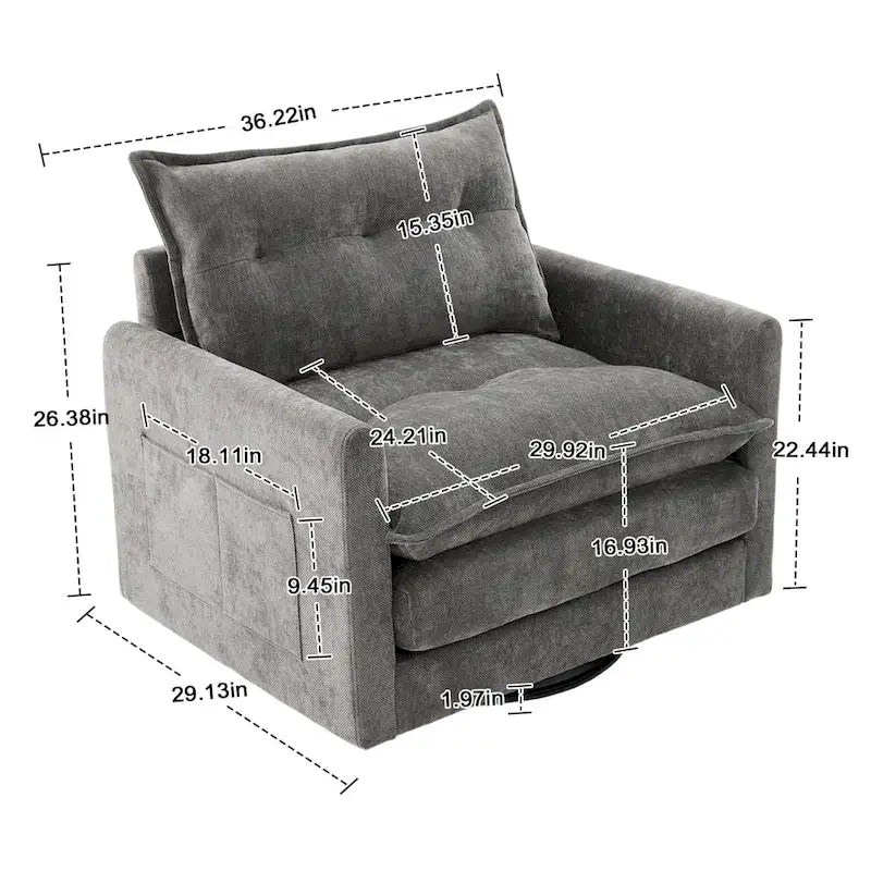 Poltrona girevole a 360 gradi in stile Mid-Century Modern GALDWIN con rivestimento in ciniglia per soggiorno